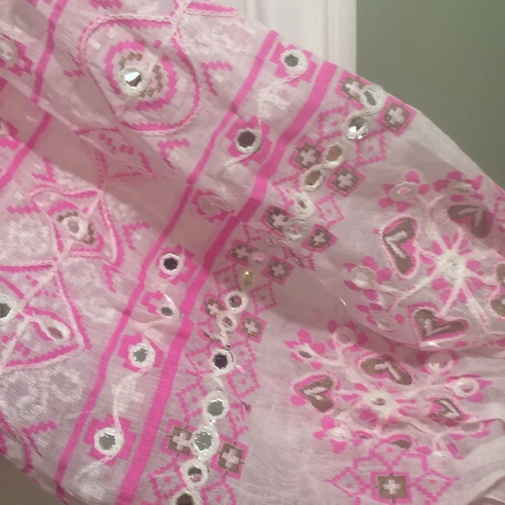 Juliet Dunn White Mini Dress with Pink Embroidery - Picture 2 of 9